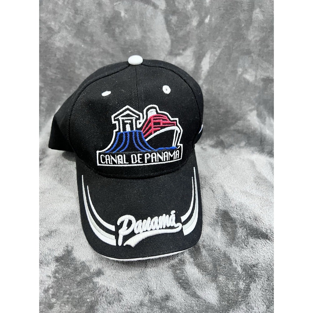 Vintage CANAL DE PANAMA Baseball Adult Hat Black  Adjustable Cap Flag